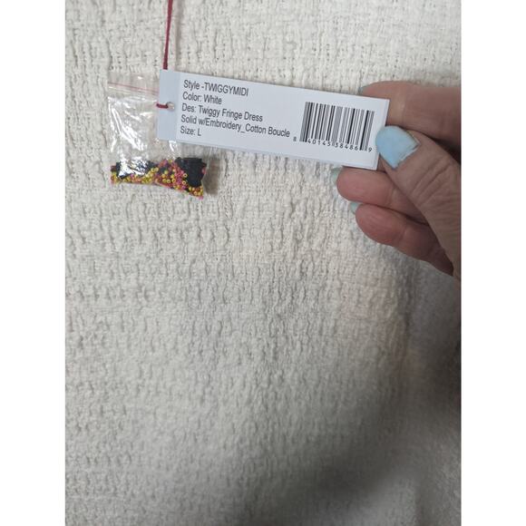 Frances Valentine Twiggy Beaded Parrot Fringe Dress White Bouclé Shift NWT Large - Picture 8 of 13